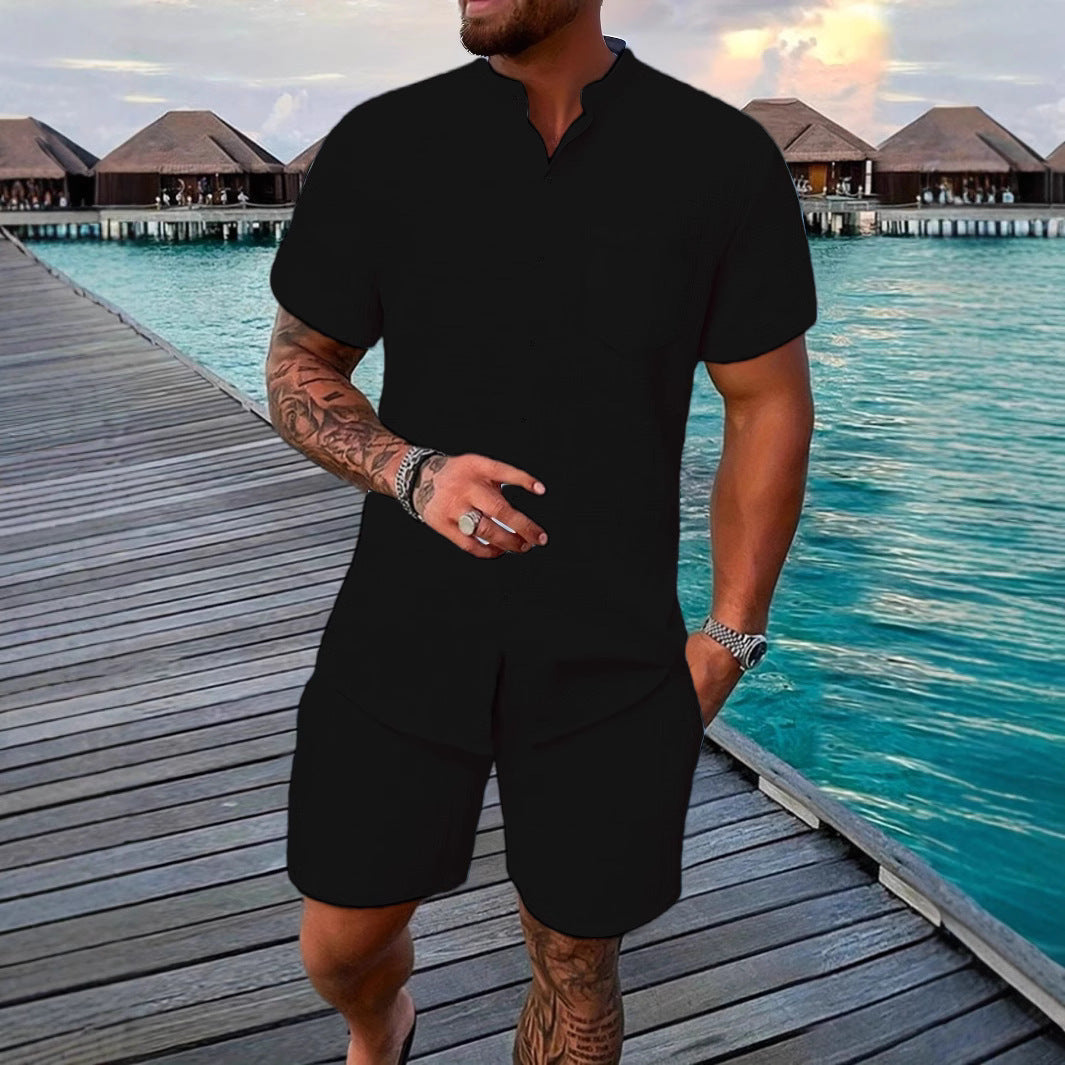 Herren Anzug Kurzarm Modern Strukturdesign Elegant