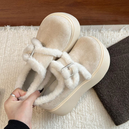Damen Mokassins Plattform Flauschig Weich mit verstellbarem Riemen