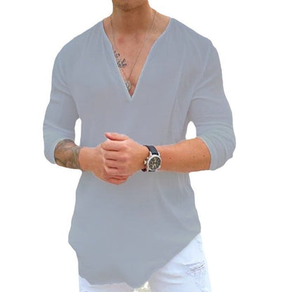 Herren Langarmshirt V-Ausschnitt Leicht Modern