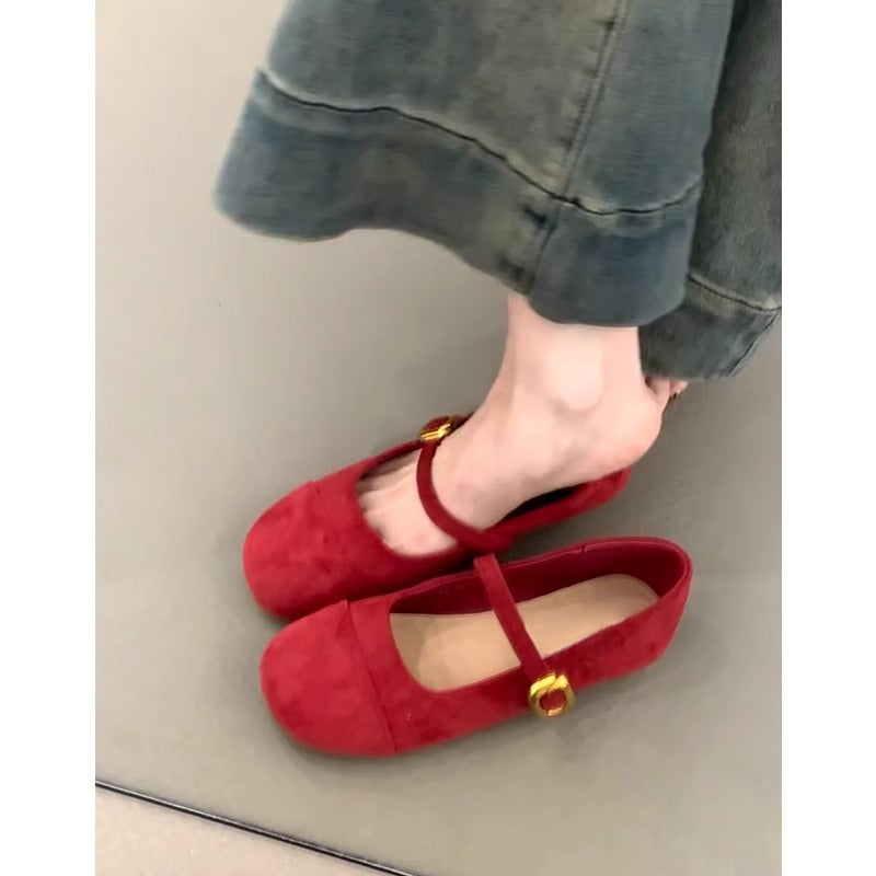 Damen Ballerinas Weich Wildleder Schnalle Modern