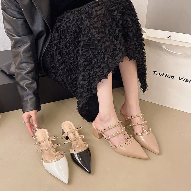 Damen Sling Pumps mit Nieten High Heel Schuhe Elegant