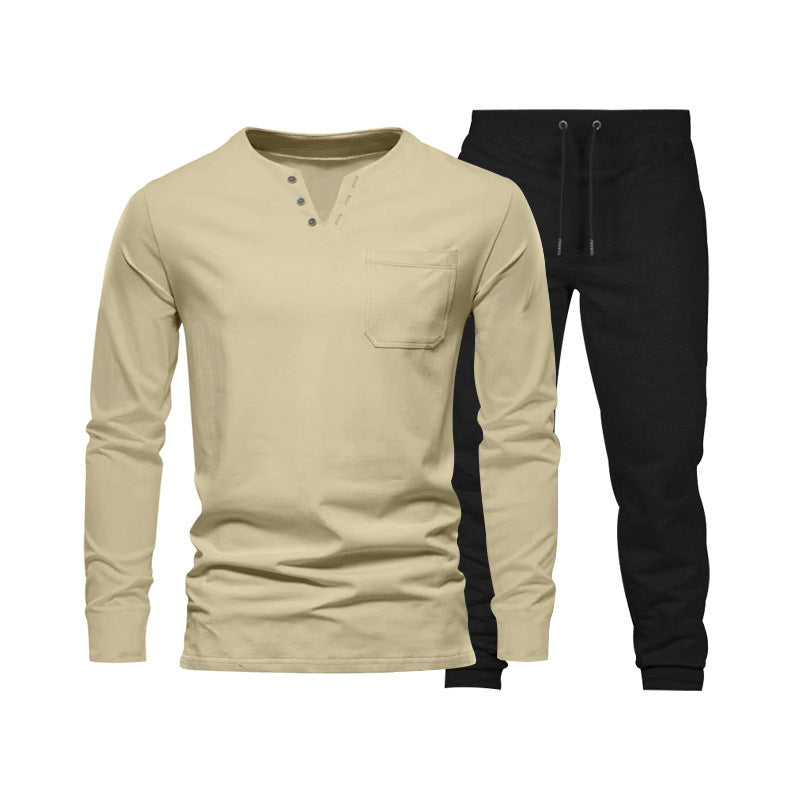 Herren Langarm-Henley-Set Bequeme Jogginghose Sportlich