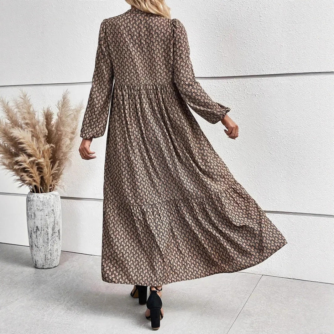 Damen Maxikleid Elegant mit Taillengürtel und Blumenmuster