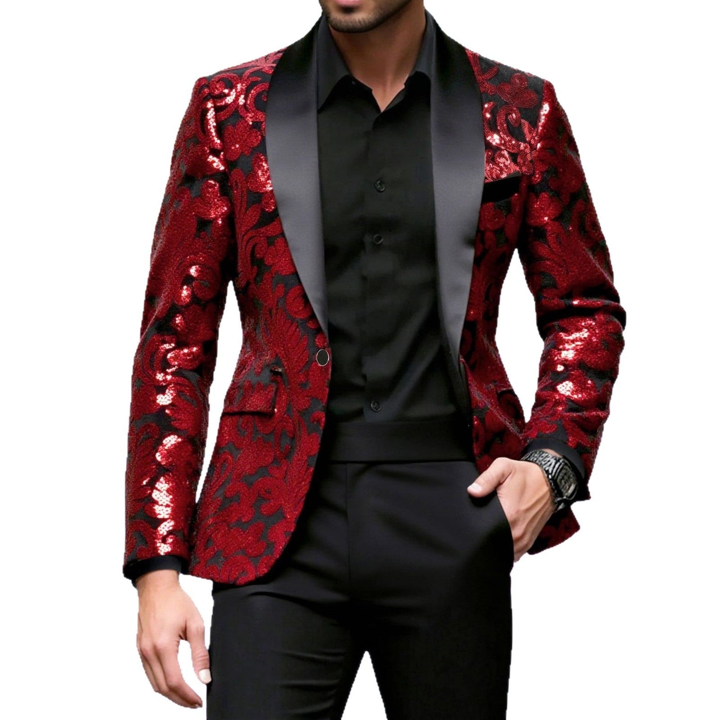 Eleganter Herren Blazer Glitzer Effekt Klassisch Schwarze Gala