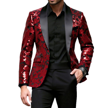 Eleganter Herren Blazer Glitzer Effekt Klassisch Schwarze Gala