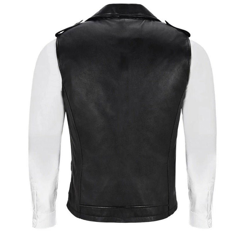 Lederweste Herren Biker Stil Asymmetrisch Mit Taschen