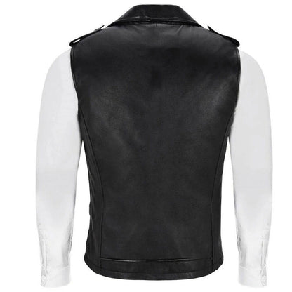 Lederweste Herren Biker Stil Asymmetrisch Mit Taschen