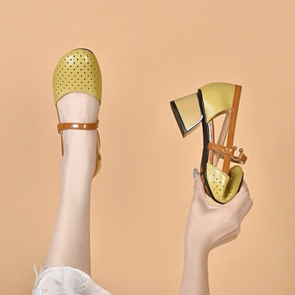 Damen Pumps Blockabsatz Perforiert Elegante Schuhe