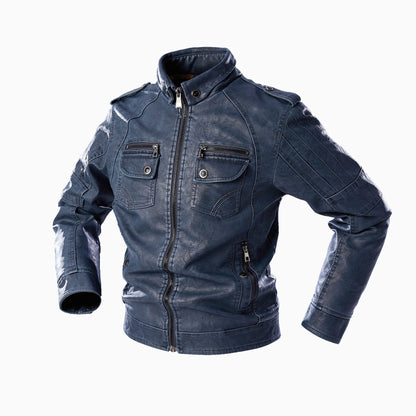 Lederjacke Herren Lässig mit vielen Taschen Schwarz