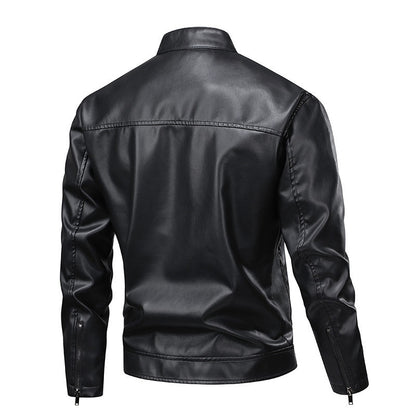 Lederjacke Herren Stehkragen Biker Style Schwarz
