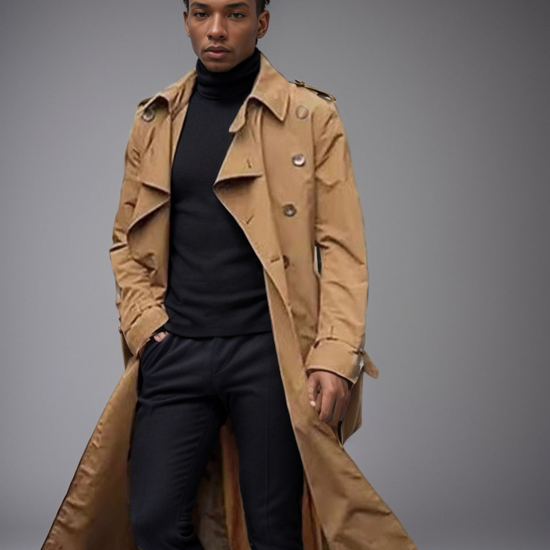 Herren Trenchcoat Eleganter Schnitt Doppelter Knopfleiste Modern