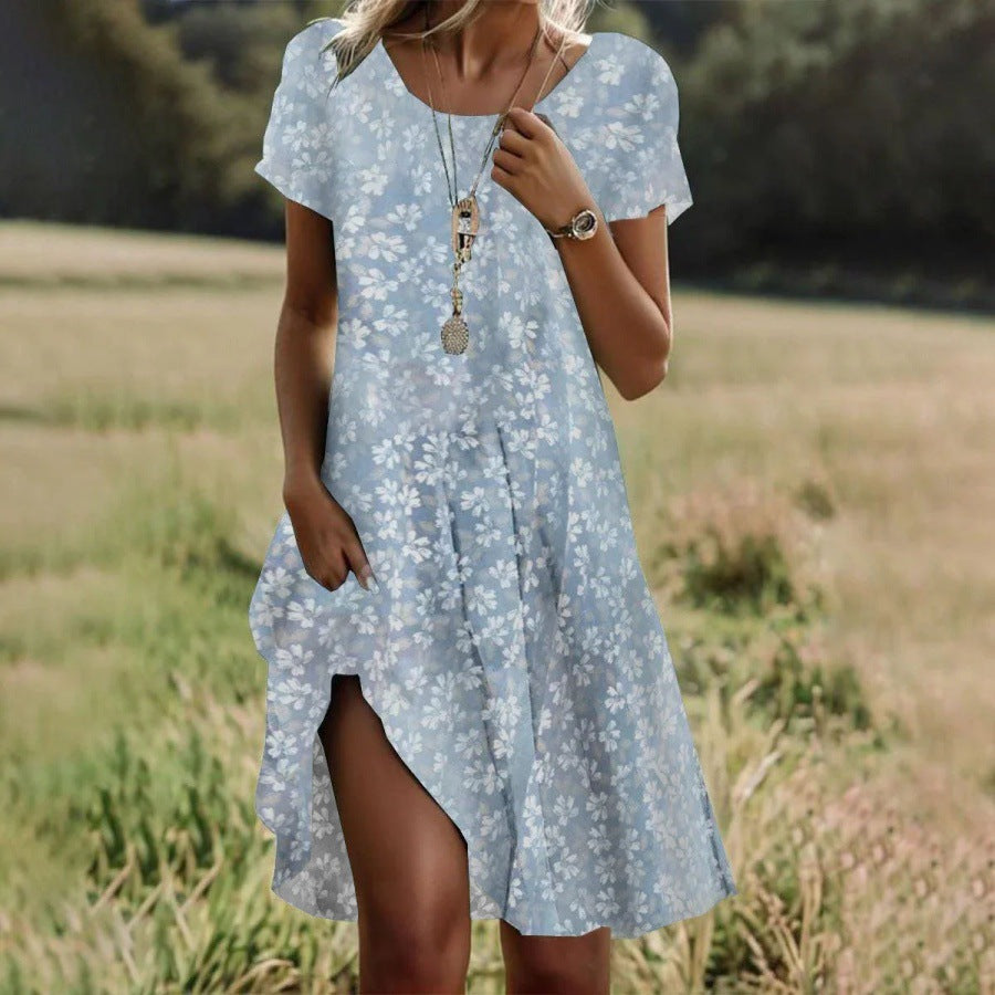 Damen Kleid Asymmetrisch mit Taschen Casual Chic