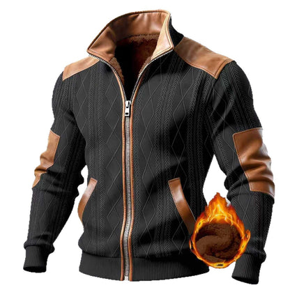 Herren Lederjacke Mit Muster Und Innenfutter Schwarz