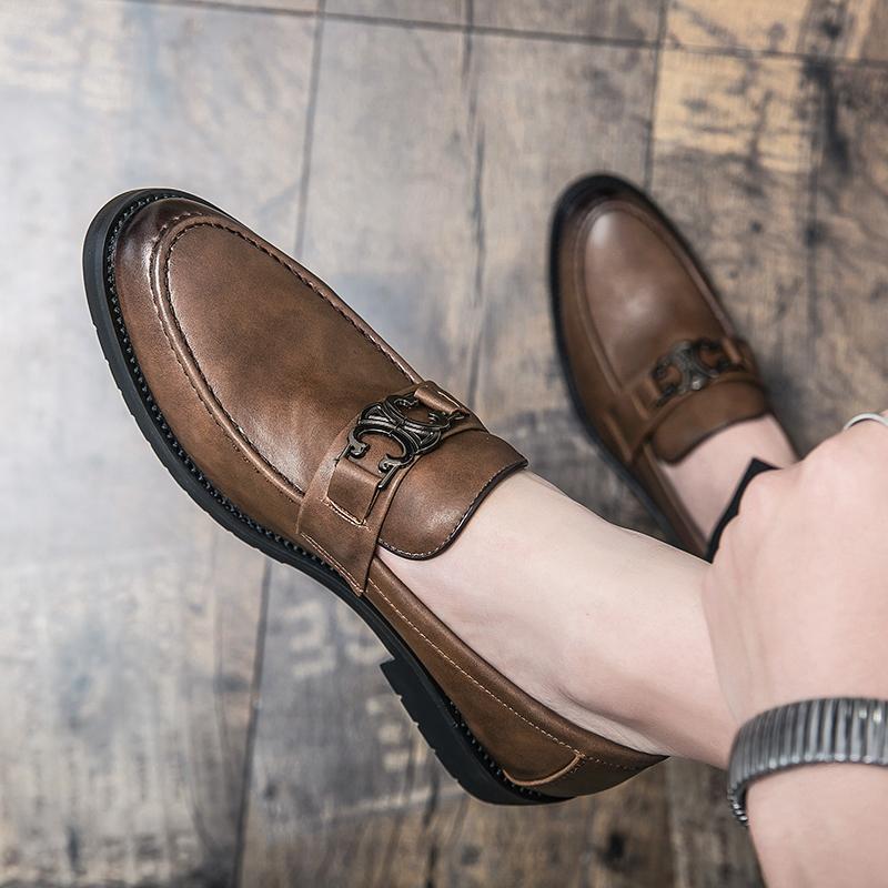 Damen Mokassins Leder Elegante Schnalle Schuhe Schwarz - BerlinGlamour