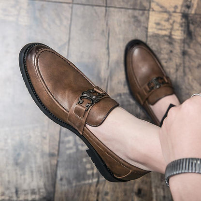 Damen Mokassins Leder Elegante Schnalle Schuhe Schwarz - BerlinGlamour