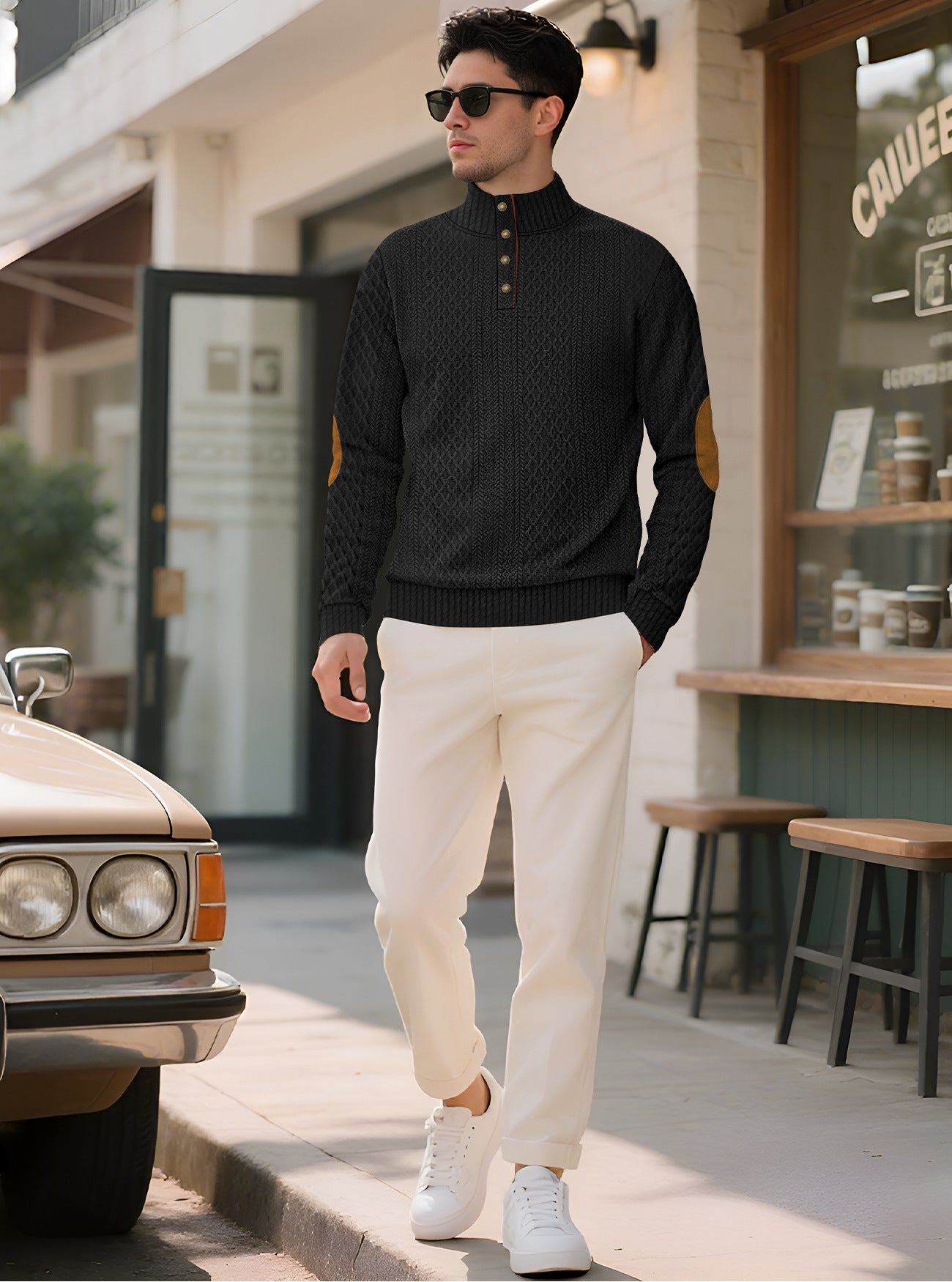 Herren Pullover Strick Eleganter Kragen Mit Knöpfen