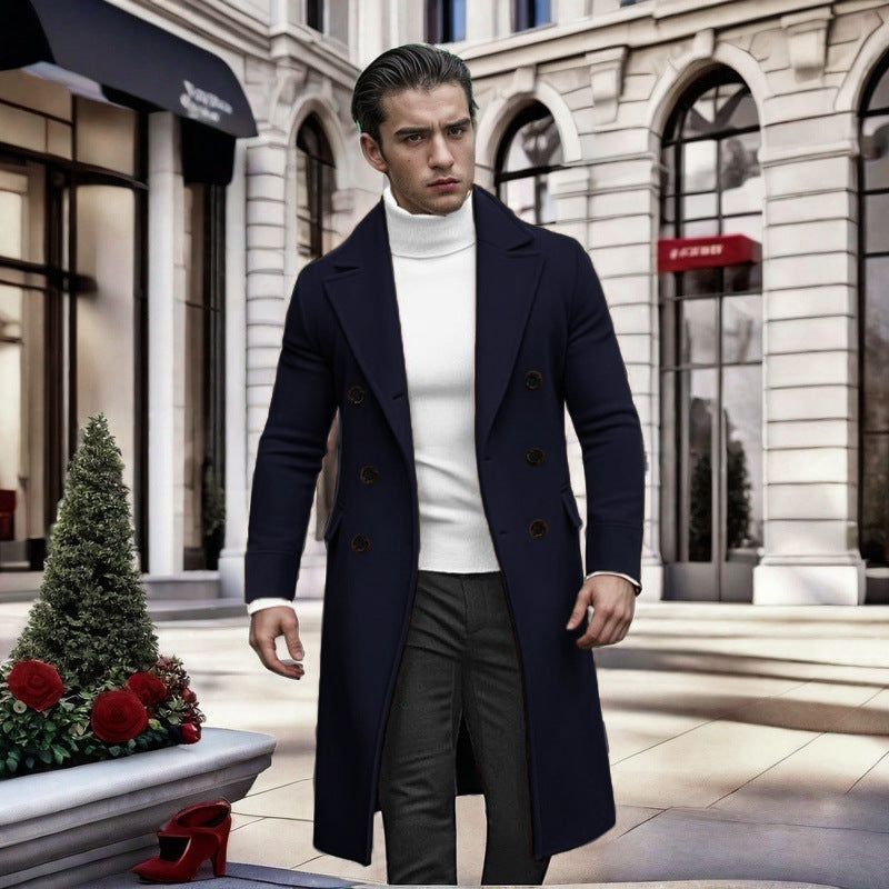 Herren Mantel Doppeltbreasted Modern mit Hochkragen Schwarz