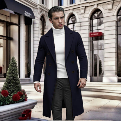 Herren Mantel Doppeltbreasted Modern mit Hochkragen Schwarz