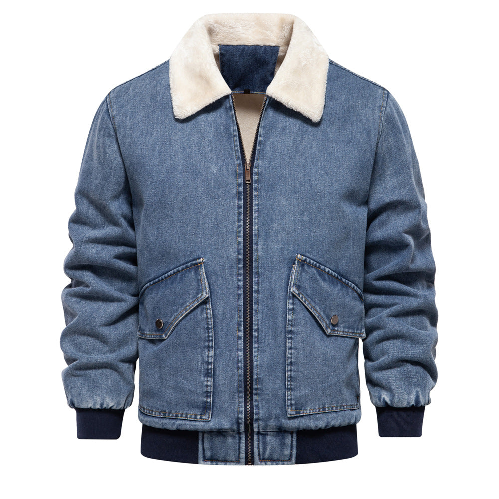 Herren Denimjacke Warm Fleece Taschen Jeansjacke