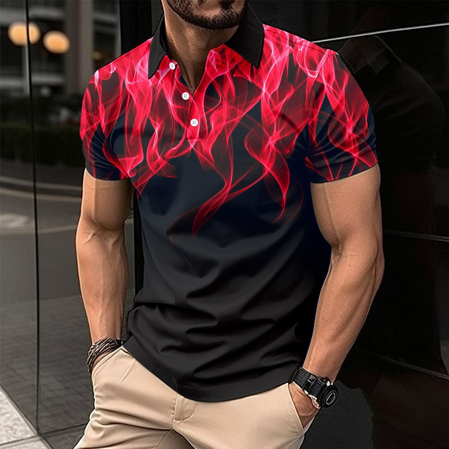 Herren Poloshirt Modern mit Rauchmuster und Flachkragen