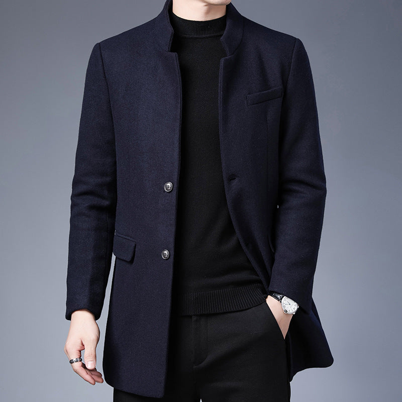 Eleganter Herren Wollmantel Schwarz Modern