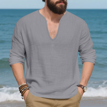 Herren Langarmshirt V-Ausschnitt Baumwoll Modern