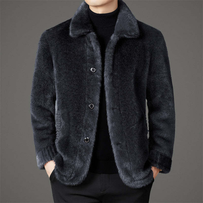 Herren Plüschjacke Elegante Knopfverschluss Schwarz - BerlinGlamour