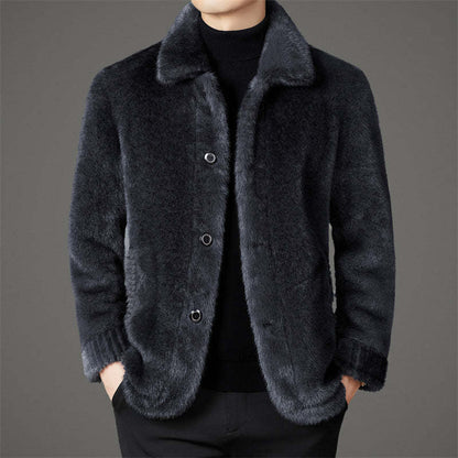 Herren Plüschjacke Elegante Knopfverschluss Schwarz - BerlinGlamour