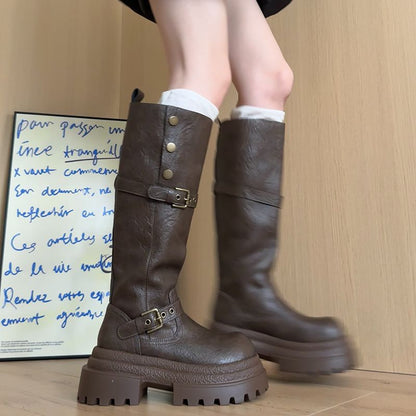 Damen Stiefel Hoch Schnalle Robust Winter