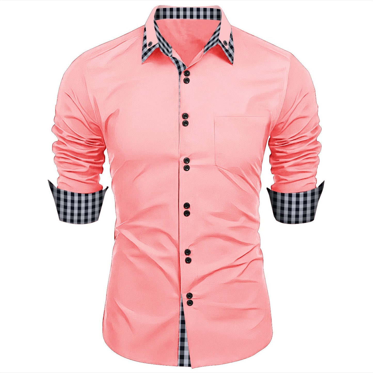 Herren Langarmhemd Karo Kragen Elegantes Design