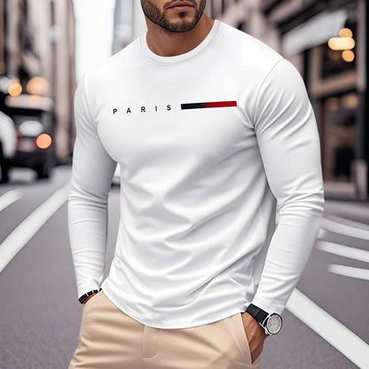 Herren Langarm T-Shirt mit modernem Paris-Druck und elastischem Saum Berlin Glamour → Herren T-Shirt Langarm mit Paris-Druck, modern, elastisch und Berlin-Glamour