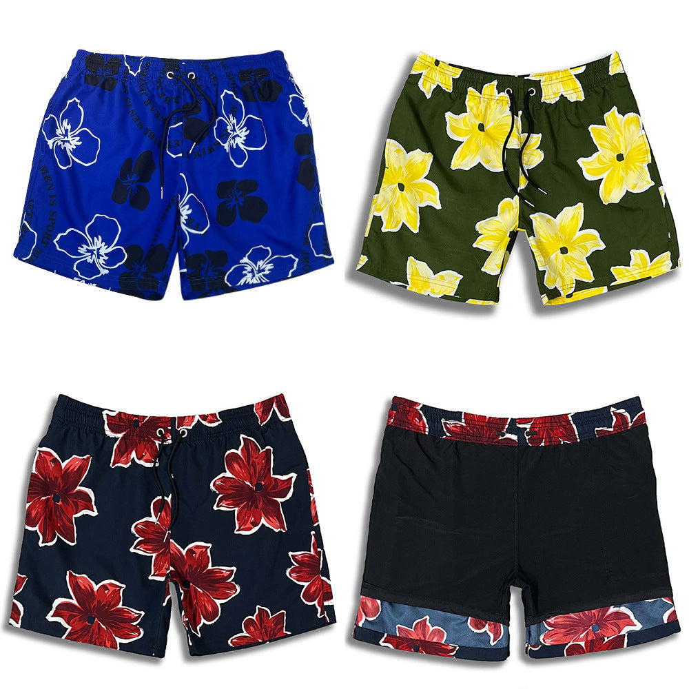 Herren Badeshorts Blumenmuster Flexibler Kordelzug