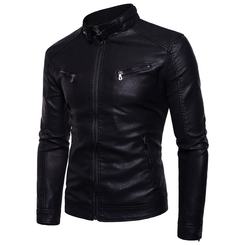 Lederjacke Herren Elegant Reißverschluss Asymmetrisch Schwarz