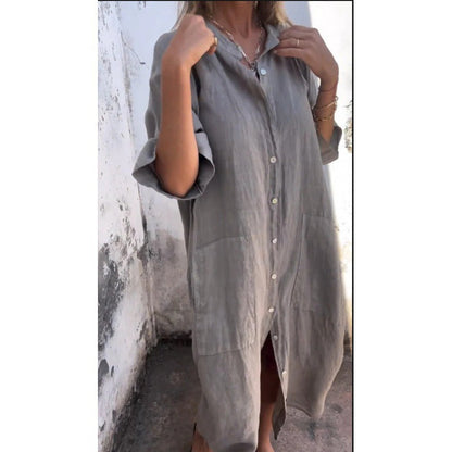 Leinen Hemdkleid Lockere Fit Baumwolle Sommerkleid