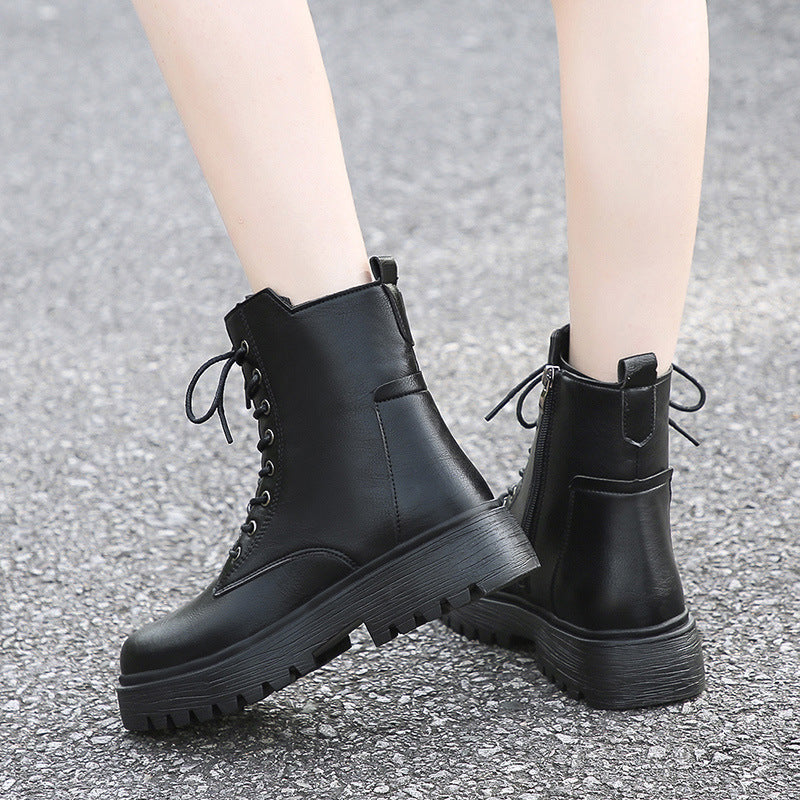 Damen Stiefel Robust Schnürstiefel Höhe Sohle Praktisch