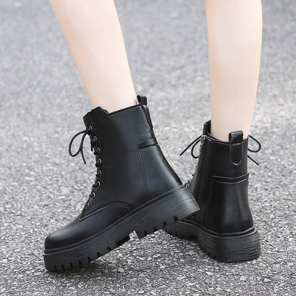 Damen Stiefel Robust Schnürstiefel Höhe Sohle Praktisch