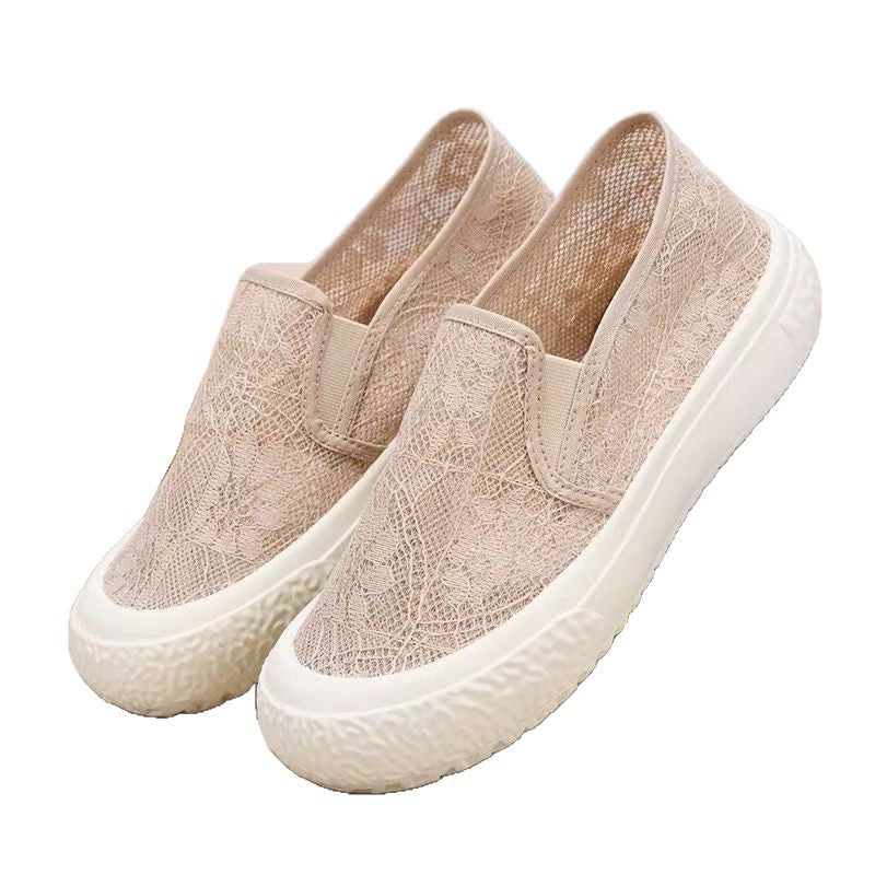 Damen Sneaker Slip-On Weiße Spitze Rutschfest