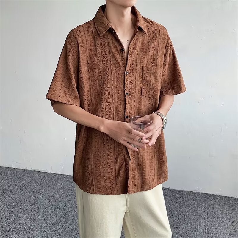 Herren Kurzarmhemd Modern mit Spitzen-Details Elegant