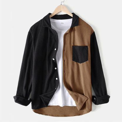 Herren Hemd Waffelpiqué Modern Mit Farbkontrast