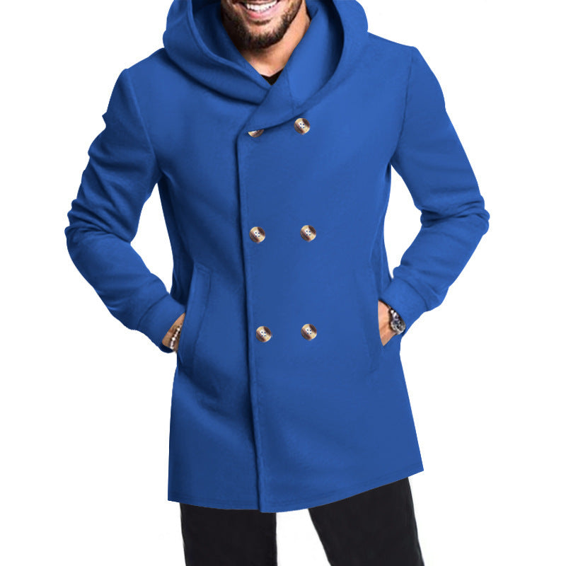 Herren Doppelreiher Mantel Elegent mit Kapuze Modern