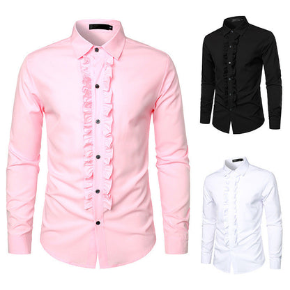 Herren Langarmhemd Elegant Rüschen Knöpfe Modern - BerlinGlamour