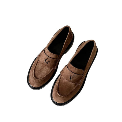 Damen Loafers Leder Bequem Sternen Detail Schuhe
