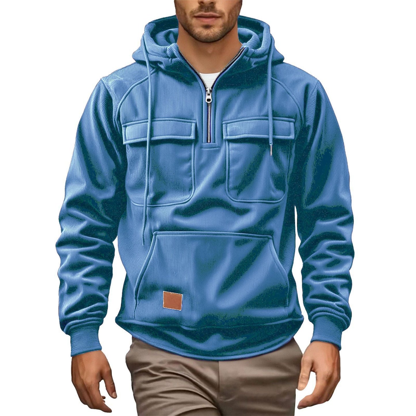 Herren Fleecepullover Warm mit Reißverschluss und Taschen