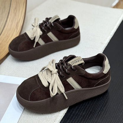 Damen Sneaker Weich Wildleder Dicke Sohle