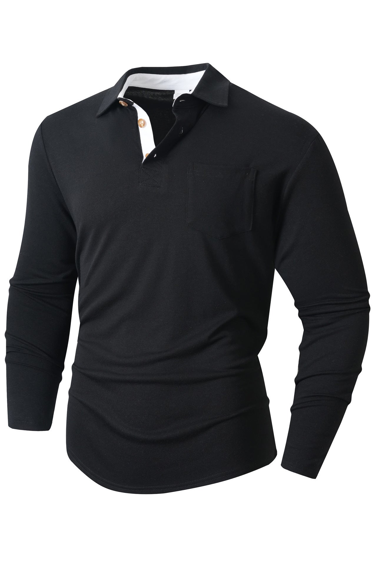 Herren Langarm Polo mit Kragen Design und Brusttasche Modern