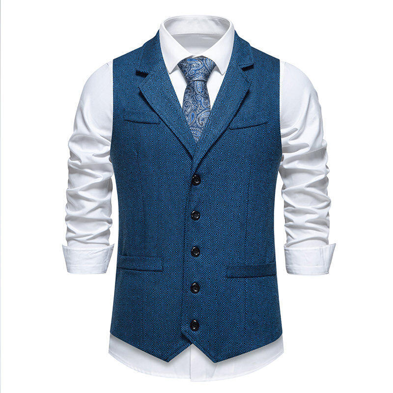 Herren Anzugweste Elegant Herringbone mit Taschen Schwarz