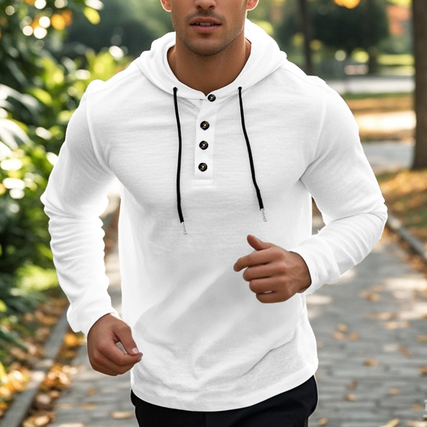 Herren Kapuzenpullover Sportlich Modern Mit Knopfleiste