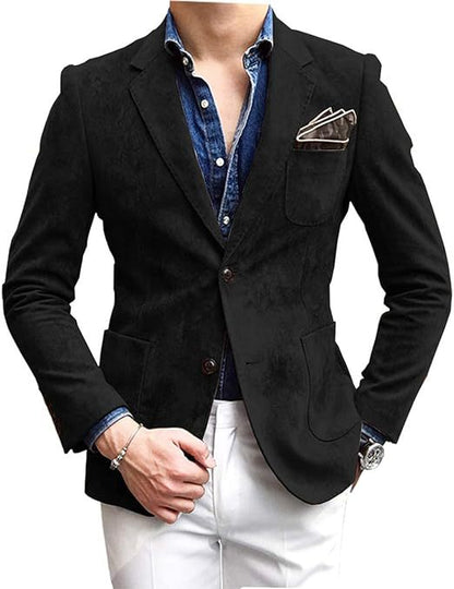 Herren Blazer Samt Elegant Modern Schnitt Schwarz