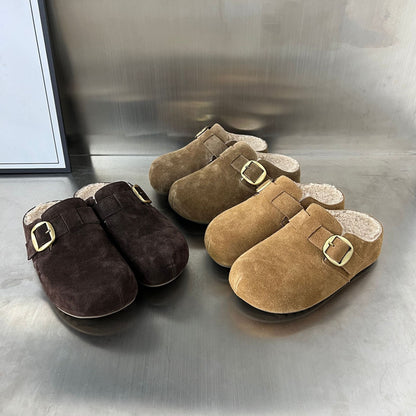 Damen Clogs Wildleder Gepolstert Bequem Schnalle Schuhe