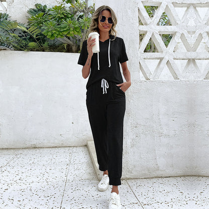 Damen Jumpsuit Bequem Kurzarm Mit Kordelzug